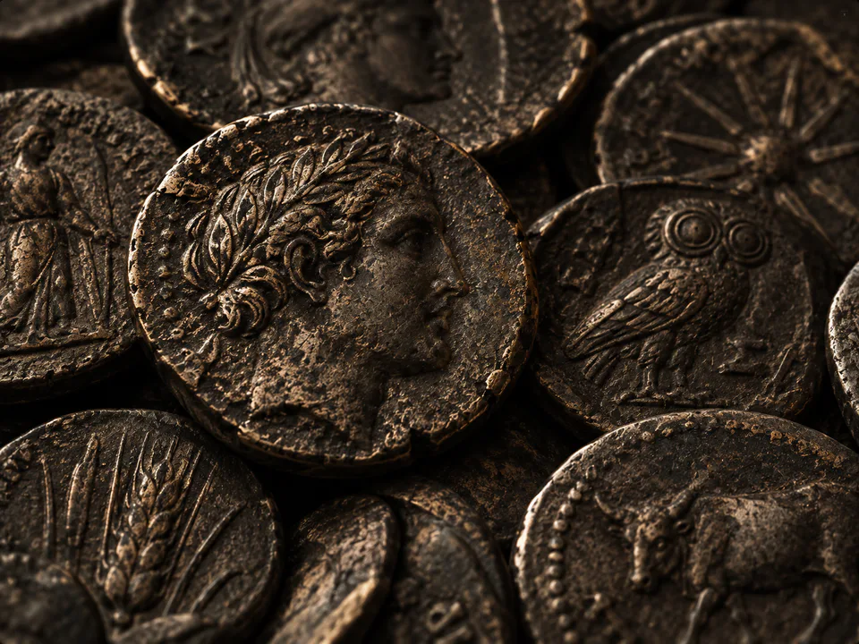 Archival visual representing money in the settlement history